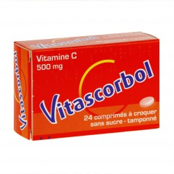VITASCORBOL SANS SUCRE TAMPONNE 500mg comprim&eacute; &agrave; croquer &eacute;dulcor&eacute; au sorbitol et &agrave; l'aspartam