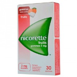 Nicorette fruits 2mg sans sucre 30 gommes &agrave; m&acirc;cher